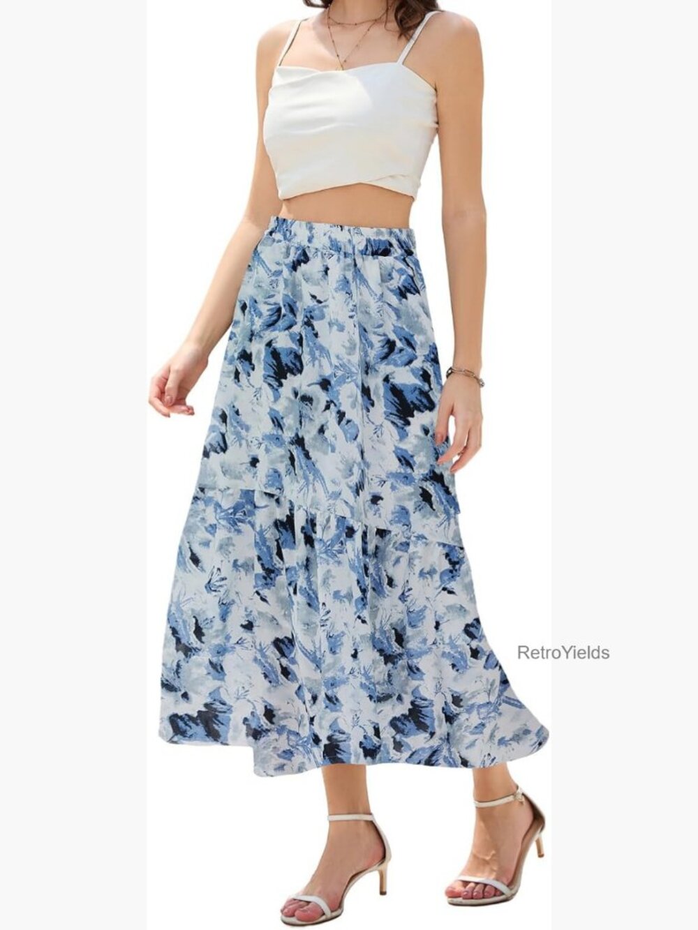 Maxi Skirt for Women with Pockets Casual Long Midi Flowy Tiered Skirt